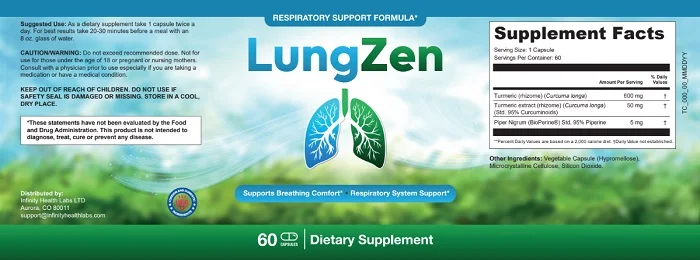 Lungzen natural lung detox and breathing support supplement bottle